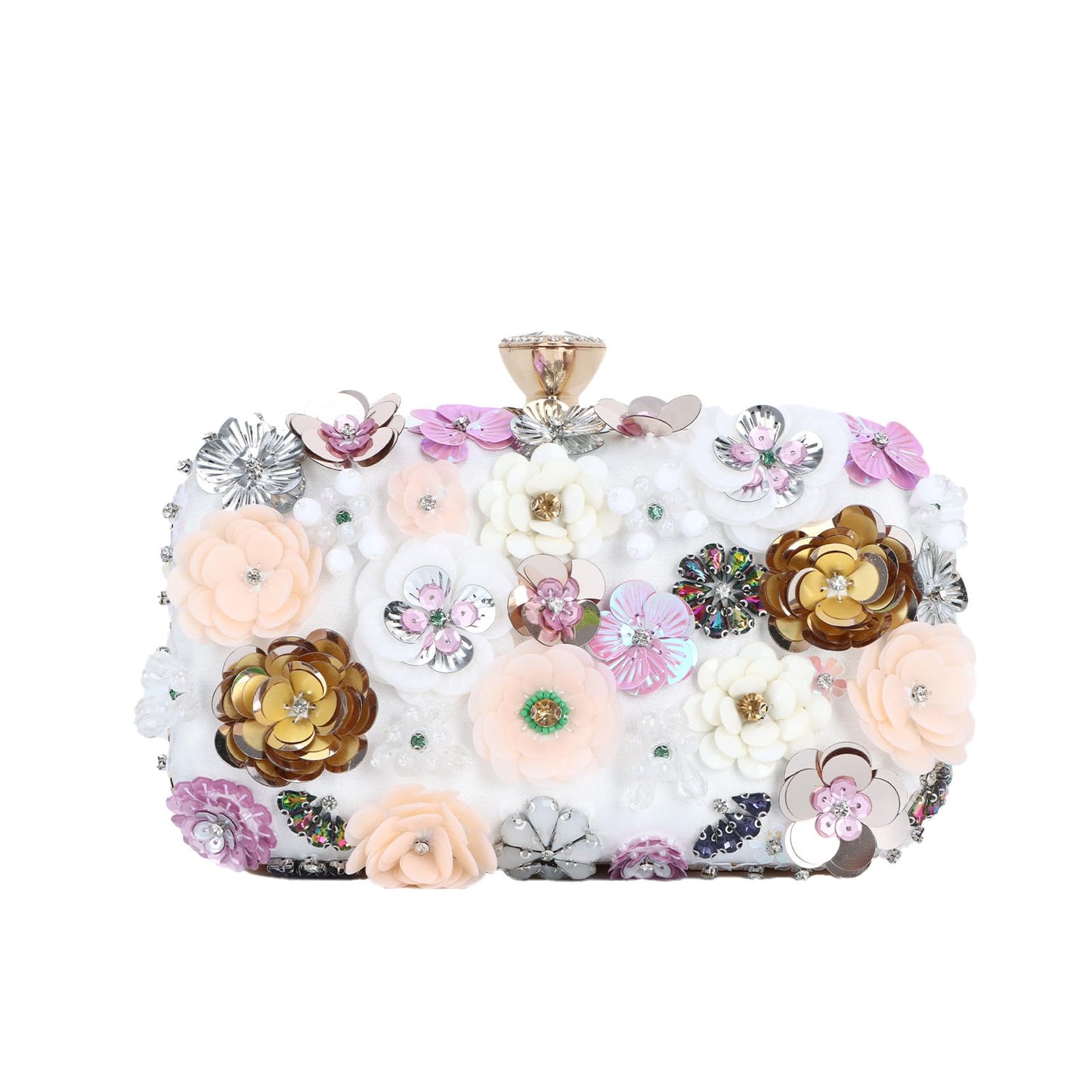 Women Clutches Flower Evening Handbag Chain Strap Shoulder Bag - Canvas & Charms