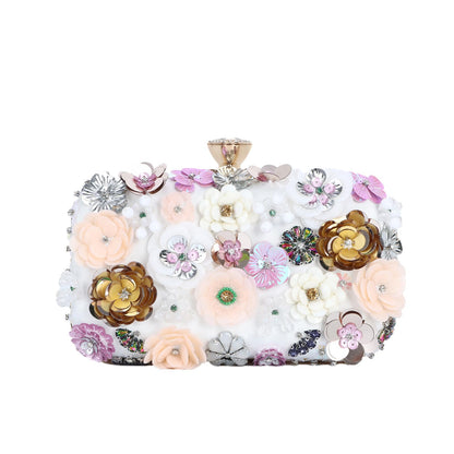 Women Clutches Flower Evening Handbag Chain Strap Shoulder Bag - Canvas & Charms