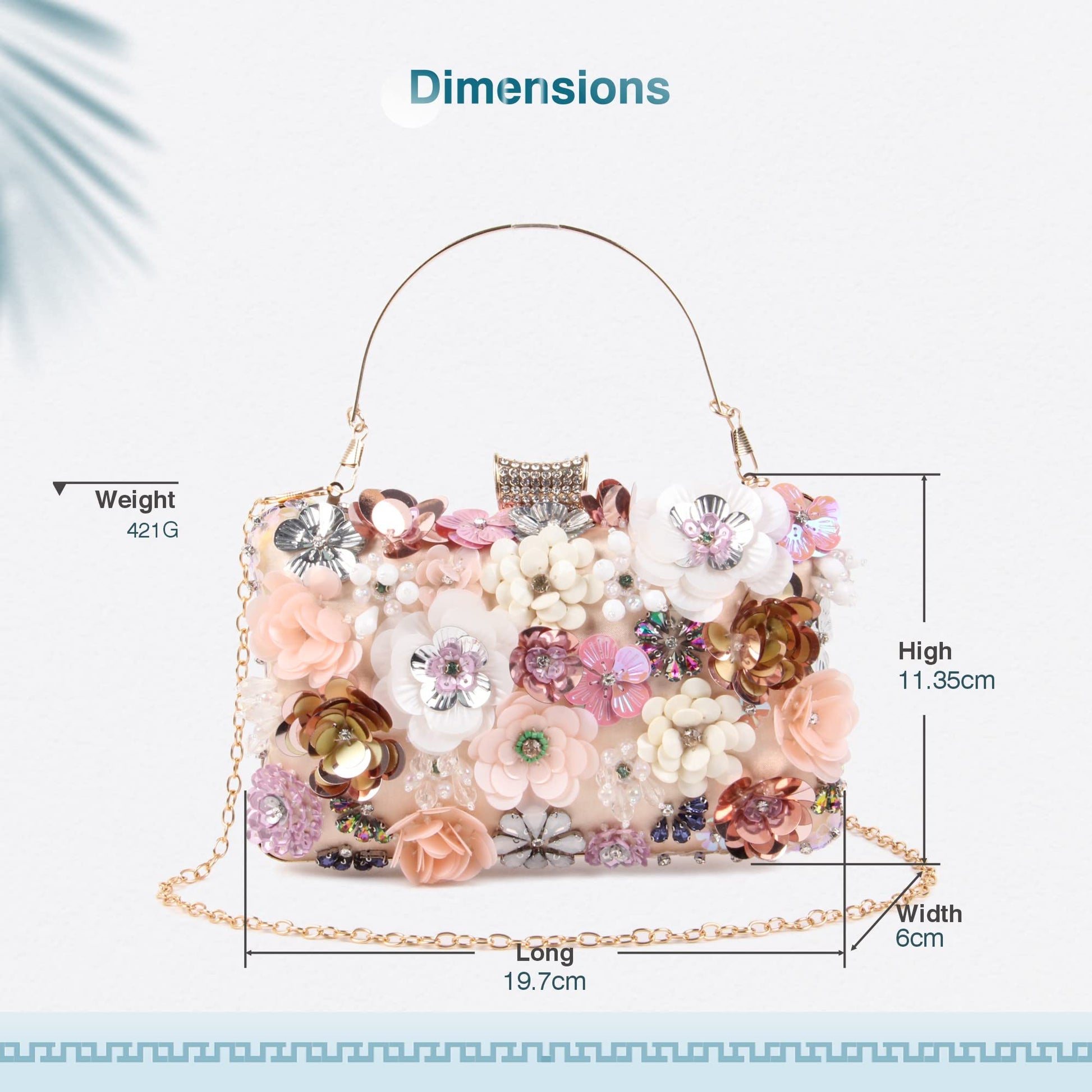 Women Clutches Flower Evening Handbag Chain Strap Shoulder Bag - Canvas & Charms