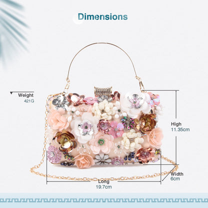 Women Clutches Flower Evening Handbag Chain Strap Shoulder Bag - Canvas & Charms