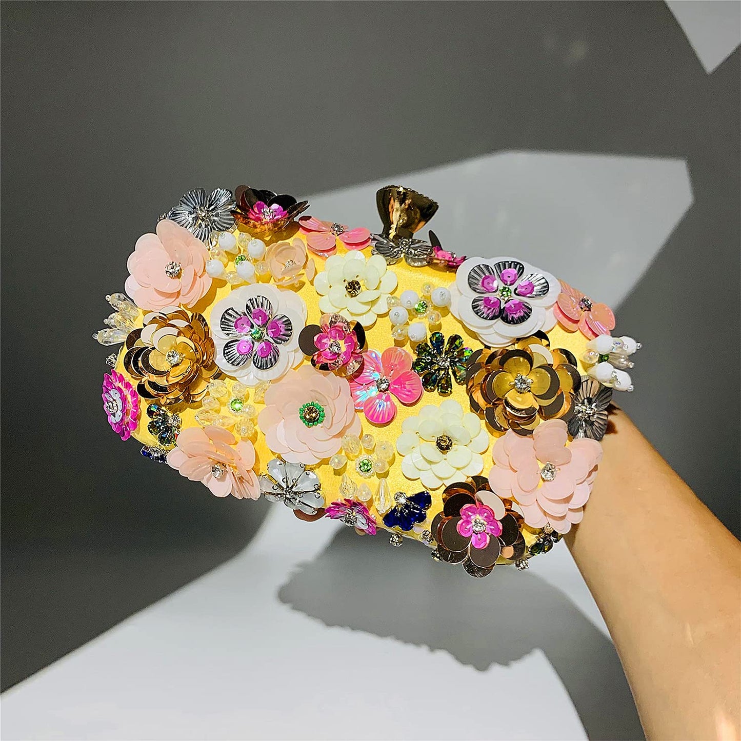 Women Clutches Flower Evening Handbag Chain Strap Shoulder Bag - Canvas & Charms