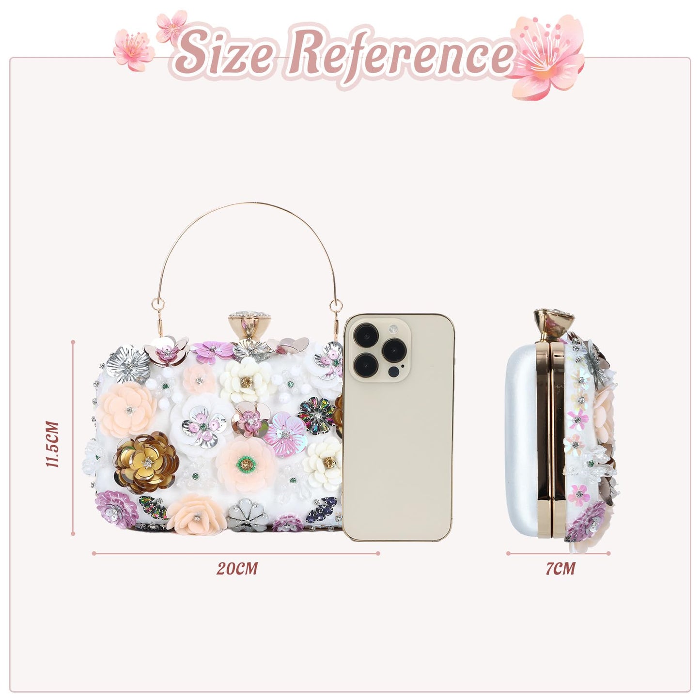 Women Clutches Flower Evening Handbag Chain Strap Shoulder Bag - Canvas & Charms
