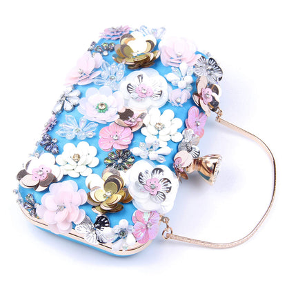 Women Clutches Flower Evening Handbag Chain Strap Shoulder Bag - Canvas & Charms