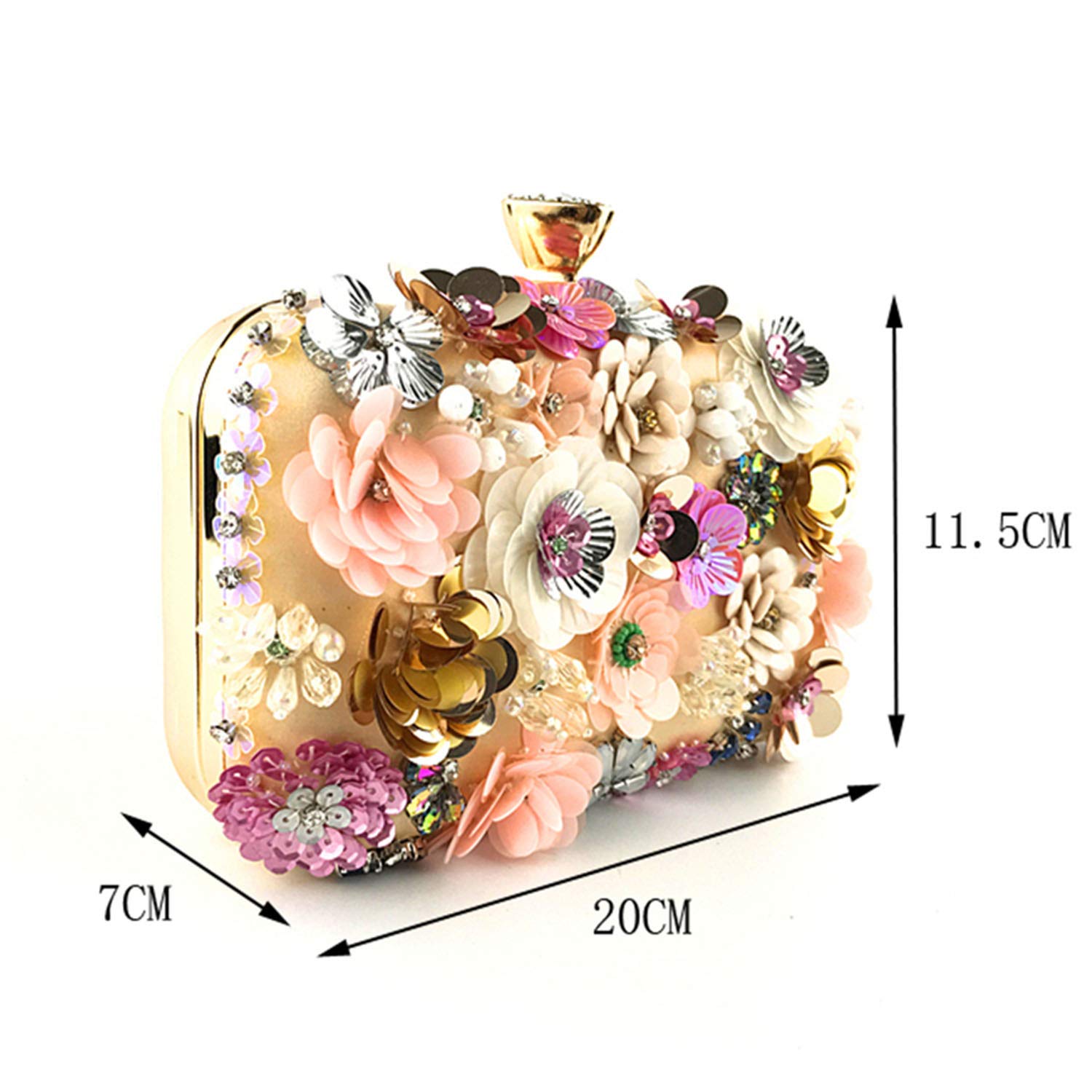 Women Clutches Flower Evening Handbag Chain Strap Shoulder Bag - Canvas & Charms