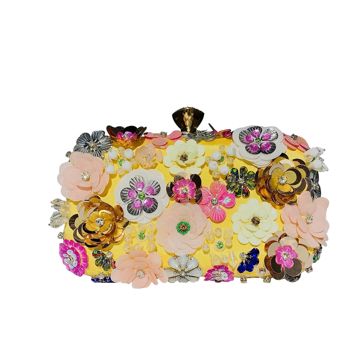 Women Clutches Flower Evening Handbag Chain Strap Shoulder Bag - Canvas & Charms