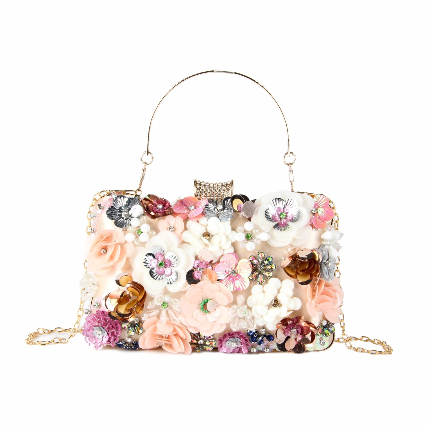 Women Clutches Flower Evening Handbag Chain Strap Shoulder Bag - Canvas & Charms