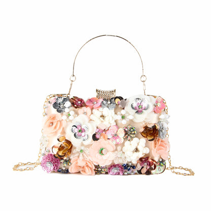 Women Clutches Flower Evening Handbag Chain Strap Shoulder Bag - Canvas & Charms