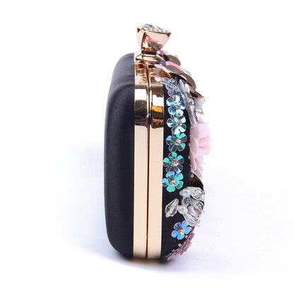 Women Clutches Flower Evening Handbag Chain Strap Shoulder Bag - Canvas & Charms