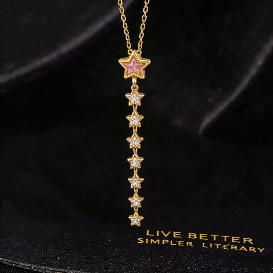 Women’s Long Tassel Necklace with Electroplated Copper Cable Chain and Zircon Inlay - Canvas & Charms