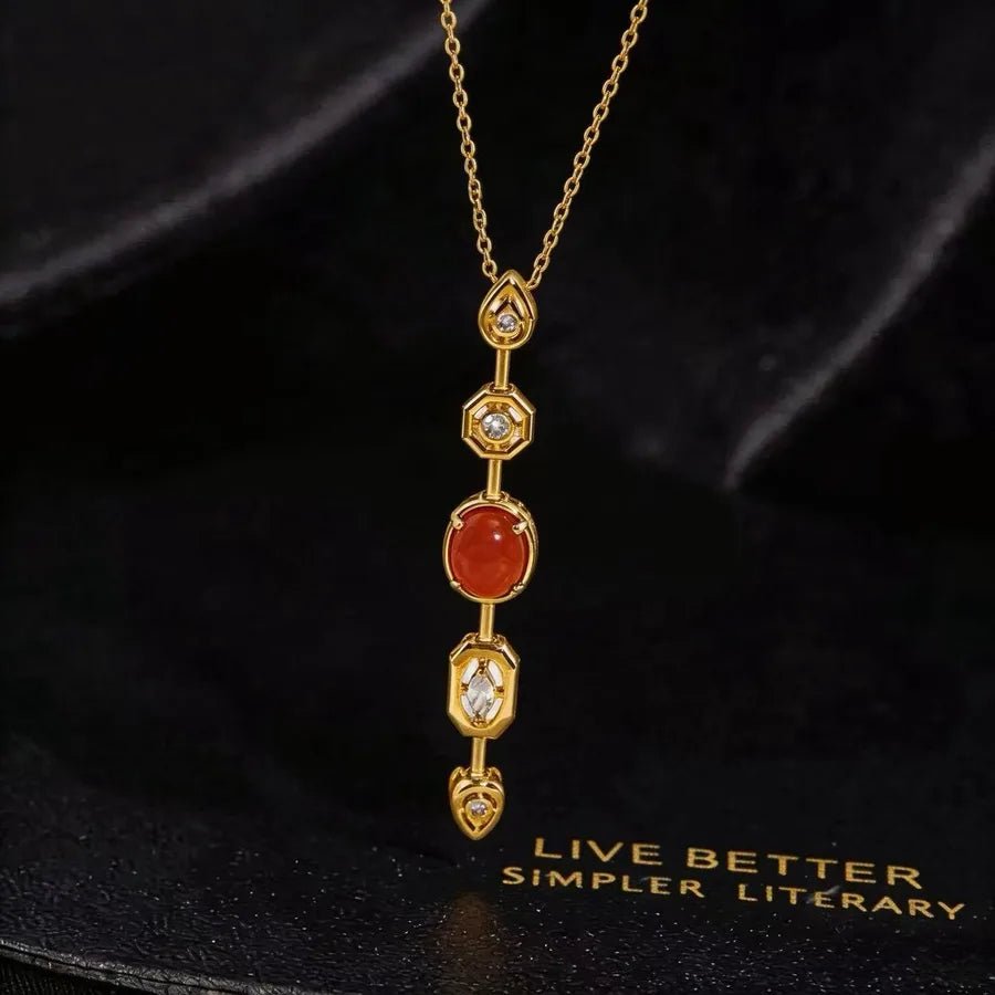 Women’s Long Tassel Necklace with Electroplated Copper Cable Chain and Zircon Inlay - Canvas & Charms