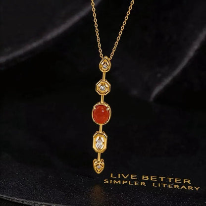 Women’s Long Tassel Necklace with Electroplated Copper Cable Chain and Zircon Inlay - Canvas & Charms