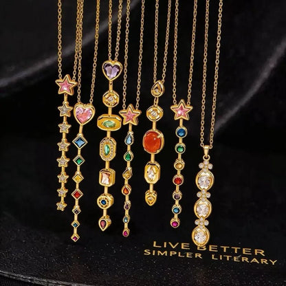 Women’s Long Tassel Necklace with Electroplated Copper Cable Chain and Zircon Inlay - Canvas & Charms