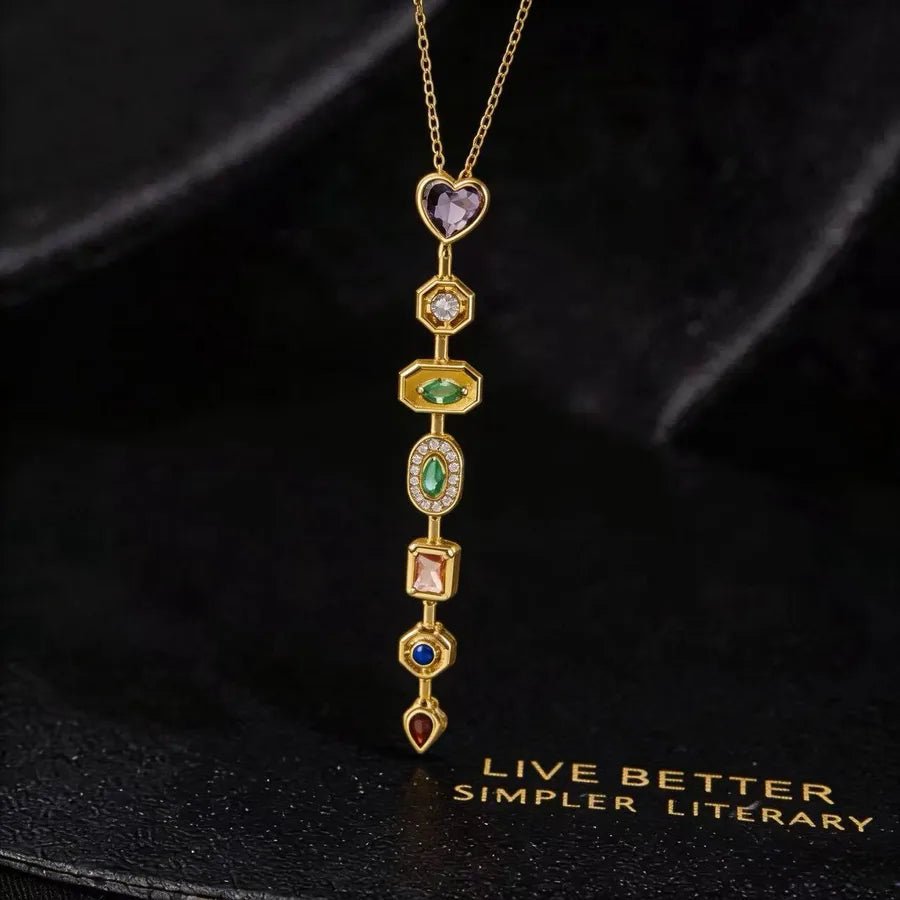 Women’s Long Tassel Necklace with Electroplated Copper Cable Chain and Zircon Inlay - Canvas & Charms