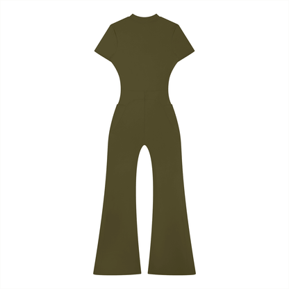 Women’s Tight Fit Flared Leg Quarter-Zip Jumpsuit Y2K Inspired Pixel Art - Canvas & Charms