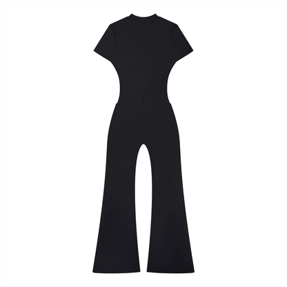 Women’s Tight Fit Flared Leg Quarter-Zip Jumpsuit Y2K Inspired Pixel Art - Canvas & Charms