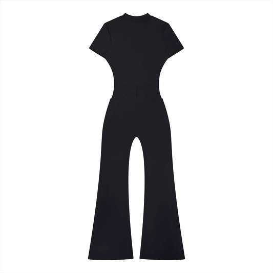 Women’s Tight Fit Flared Leg Quarter-Zip Jumpsuit Y2K Inspired Pixel Art - Canvas & Charms