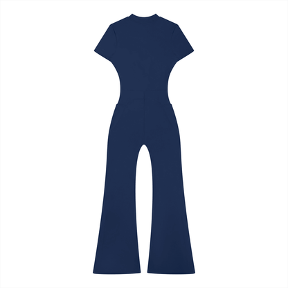 Women’s Tight Fit Flared Leg Quarter-Zip Jumpsuit Y2K Inspired Pixel Art - Canvas & Charms