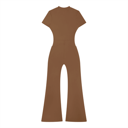 Women’s Tight Fit Flared Leg Quarter-Zip Jumpsuit Y2K Inspired Pixel Art - Canvas & Charms
