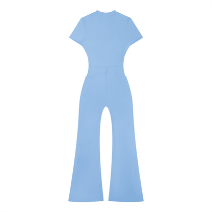 Women’s Tight Fit Flared Leg Quarter-Zip Jumpsuit Y2K Inspired Pixel Art - Canvas & Charms