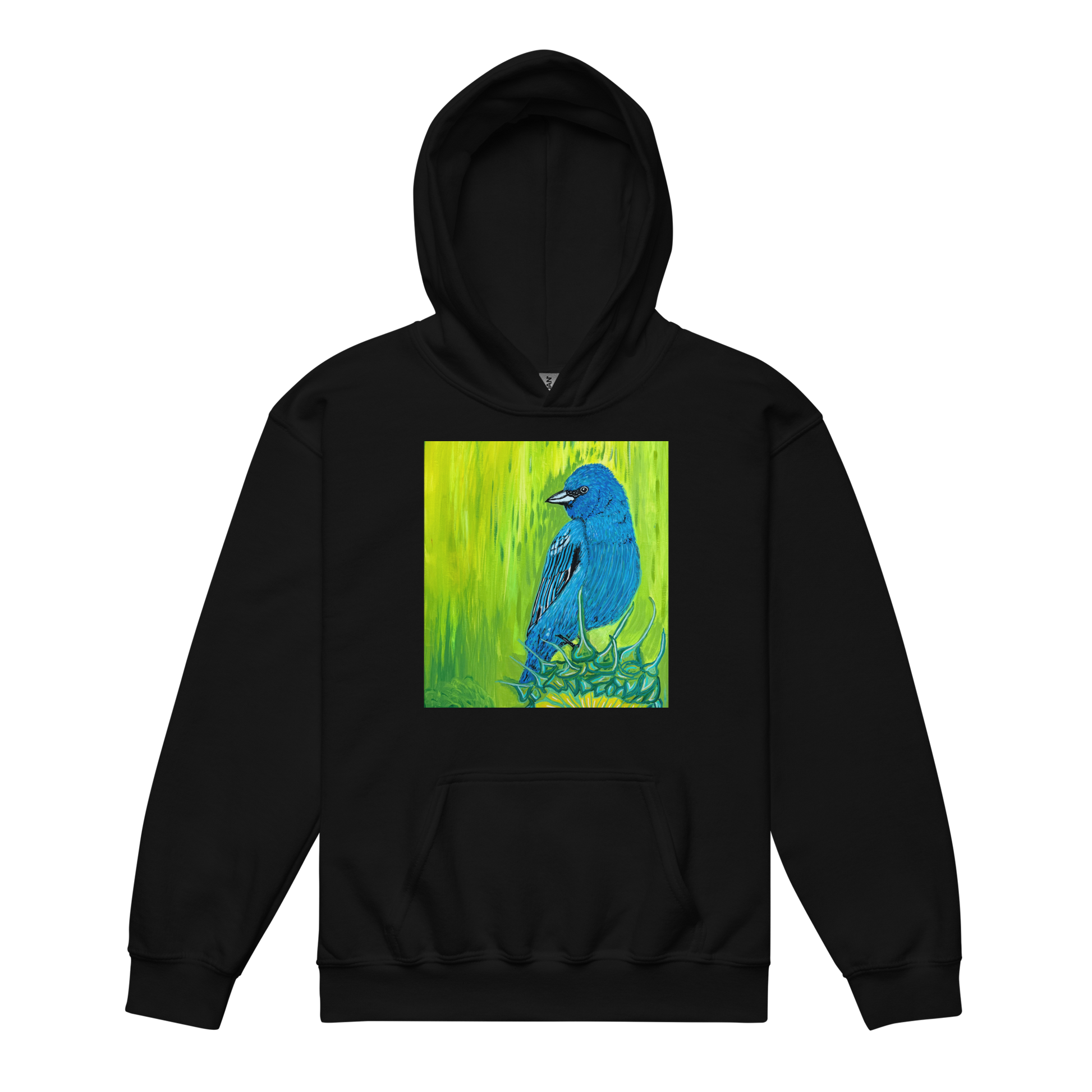 Youth heavy blend hoodie with Bluebird art print